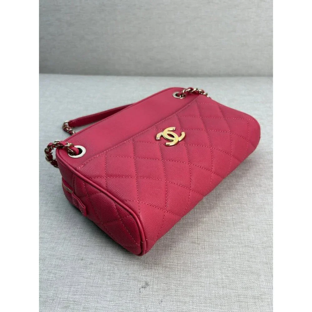 CHANEL Pink Red Caviar Camera Case Bag GHW